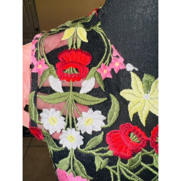 Orsay XS Floral Embroidered Semi Sheer Sleeveless Lined Black Dress Boho - Picture 13 of 15